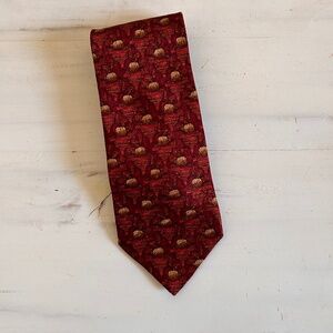Ermenegildo Zegna Tie red abstract floral or pumpkin design Italy Silk 3.75X60